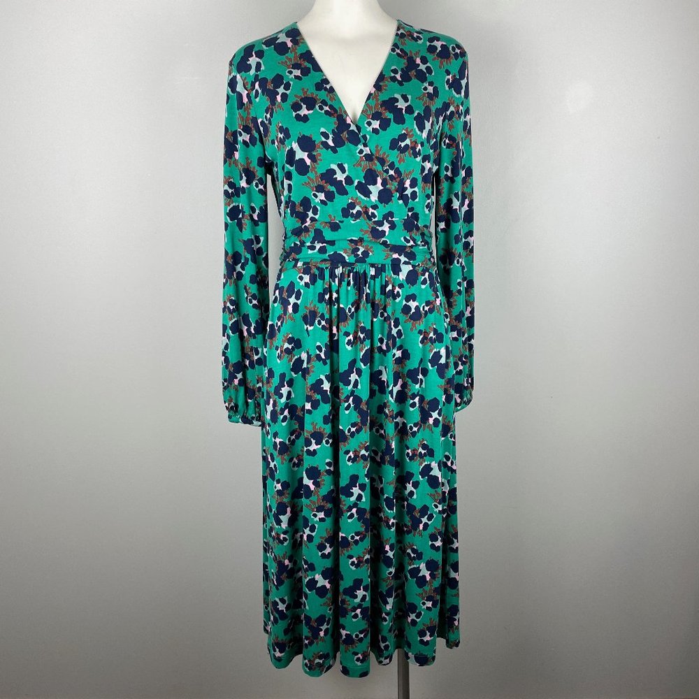 Boden Women's Hayden Midi Dress Green Meadow Print Jersey Long Sleeve UK 12 US 8